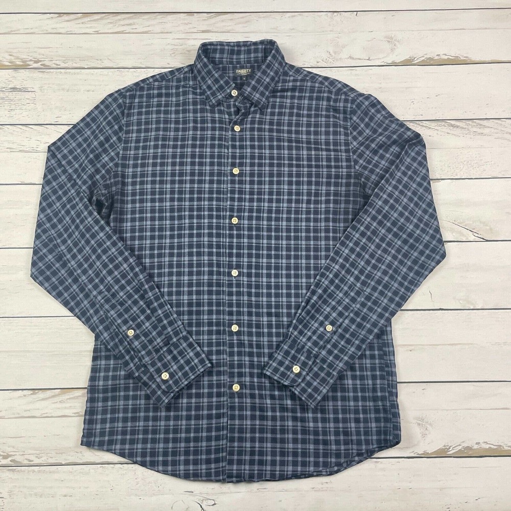 Faherty Shirt Mens Medium Blue Flannel Plaid Outdoor Casual Long Sleeve